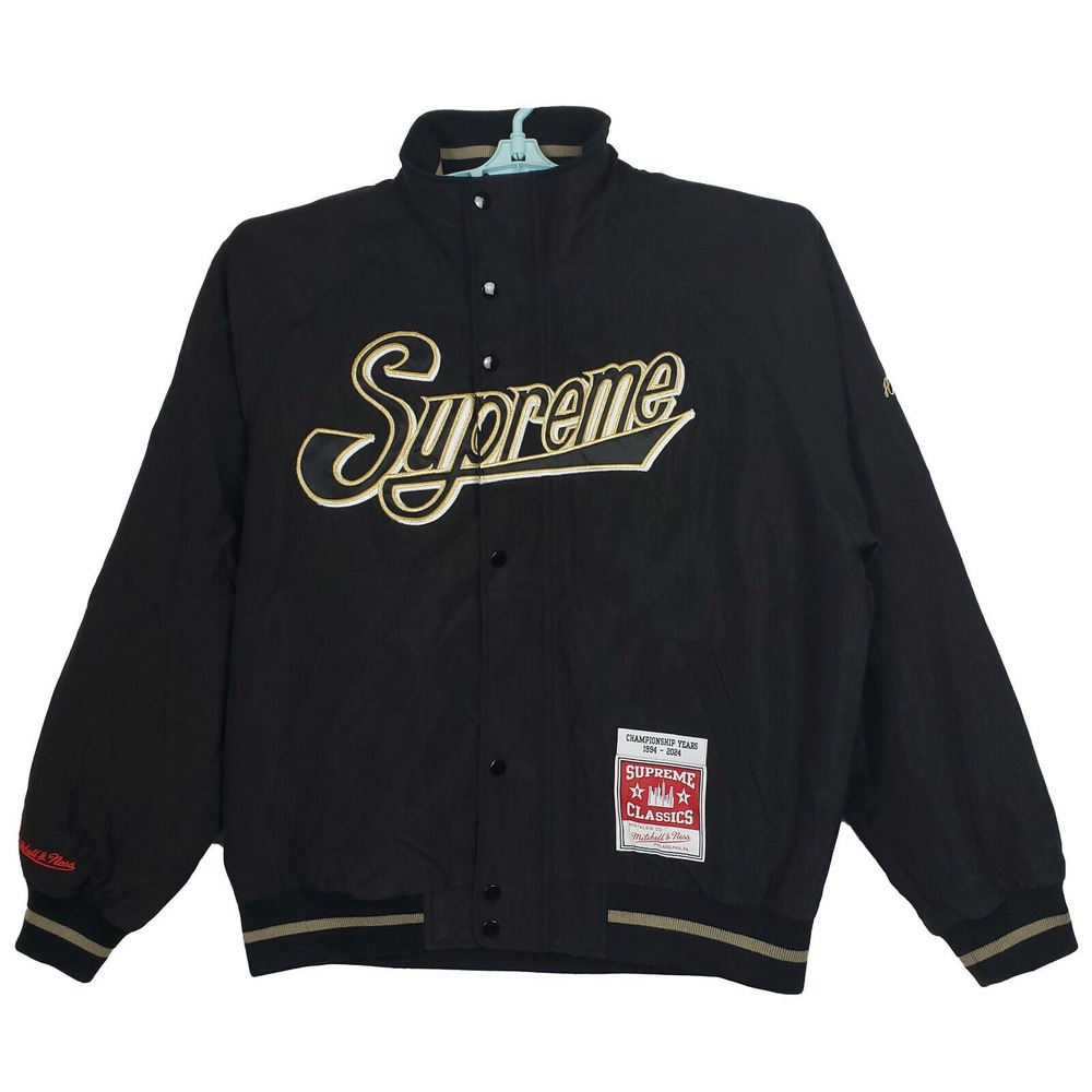 Supreme x Mitchell & Ness Large Jacket Cut & Sew Embroidery Art Black New